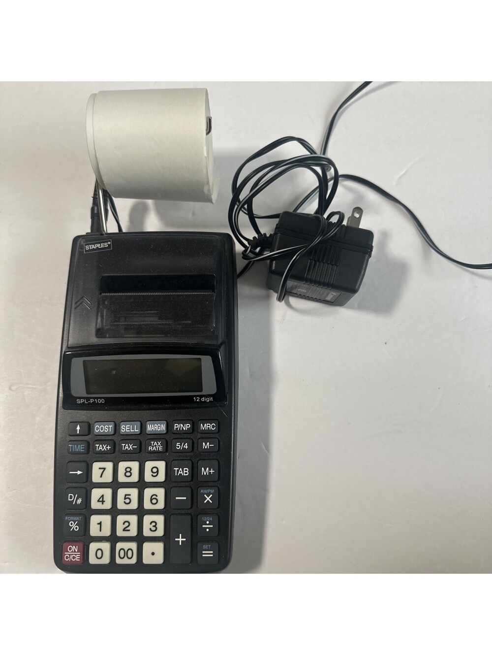 Staples SPL-P100 12 Digit Printing Calculator with Day / Time Tax
